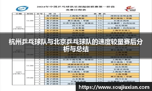 杭州乒乓球队与北京乒乓球队的速度较量赛后分析与总结